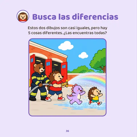 Busca las diferencias – Página de «Tuli visita el parque de bomberos»