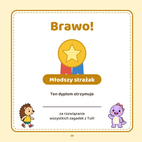 Dyplom na koniec – Strona z książki „Tuli w remizie strażackiej”